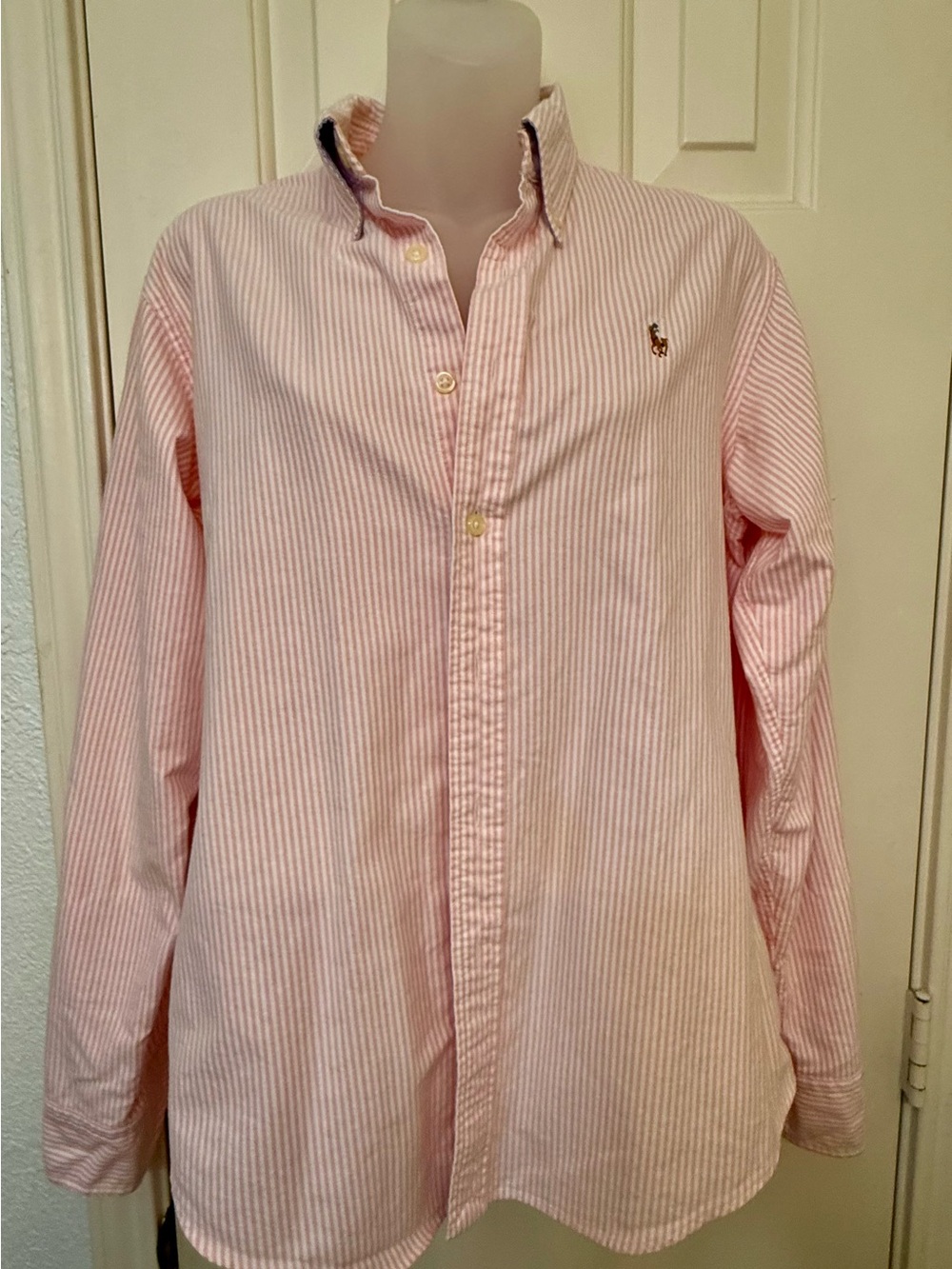 Lot of 3 Ralph Lauren Women’s Button-Down Shirts (pink striped, white, denim)